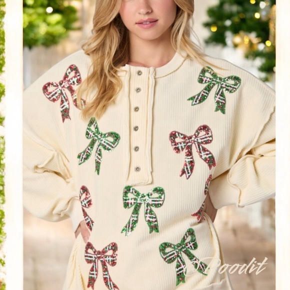 Peach love California oversized corduroy holiday pullover S M L - Picture 2 of 8